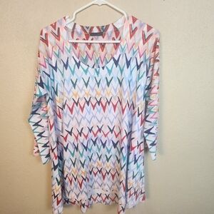 Nally & Millie Multicolor V Pattern Tunic Sweater Large (5854)